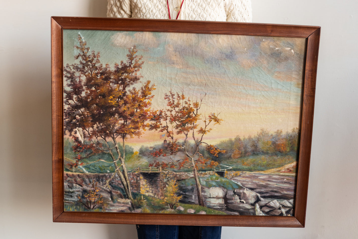 Dune Vintage Art | Cobblestone Bridges Painting circa 1940s * Pick Up Only