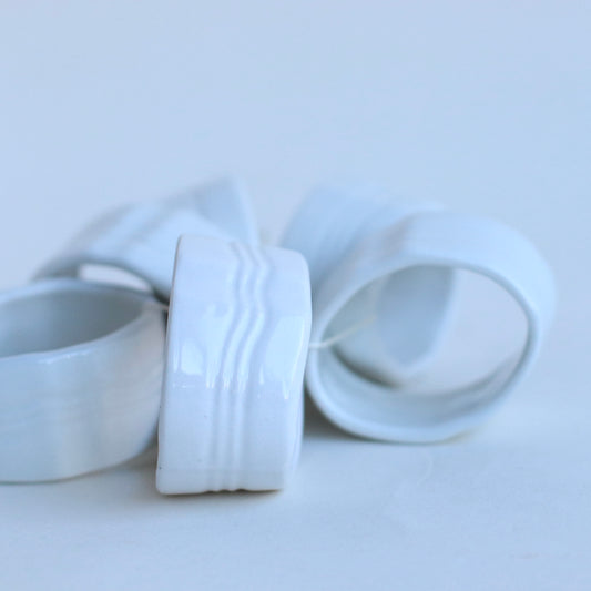 White Ceramic Napkin Rings, Set of 6
