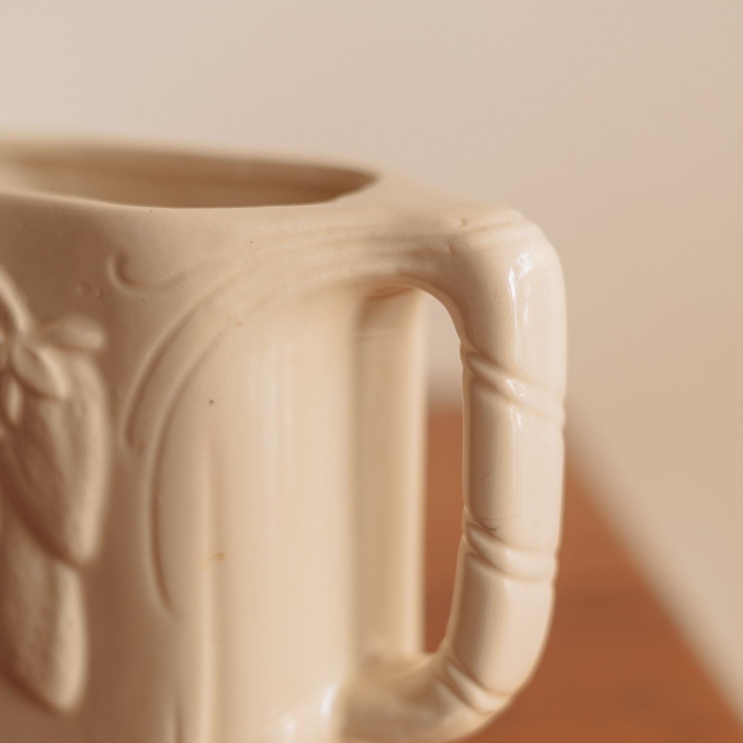 Cream Pottery Pitcher with Relief Strawberries