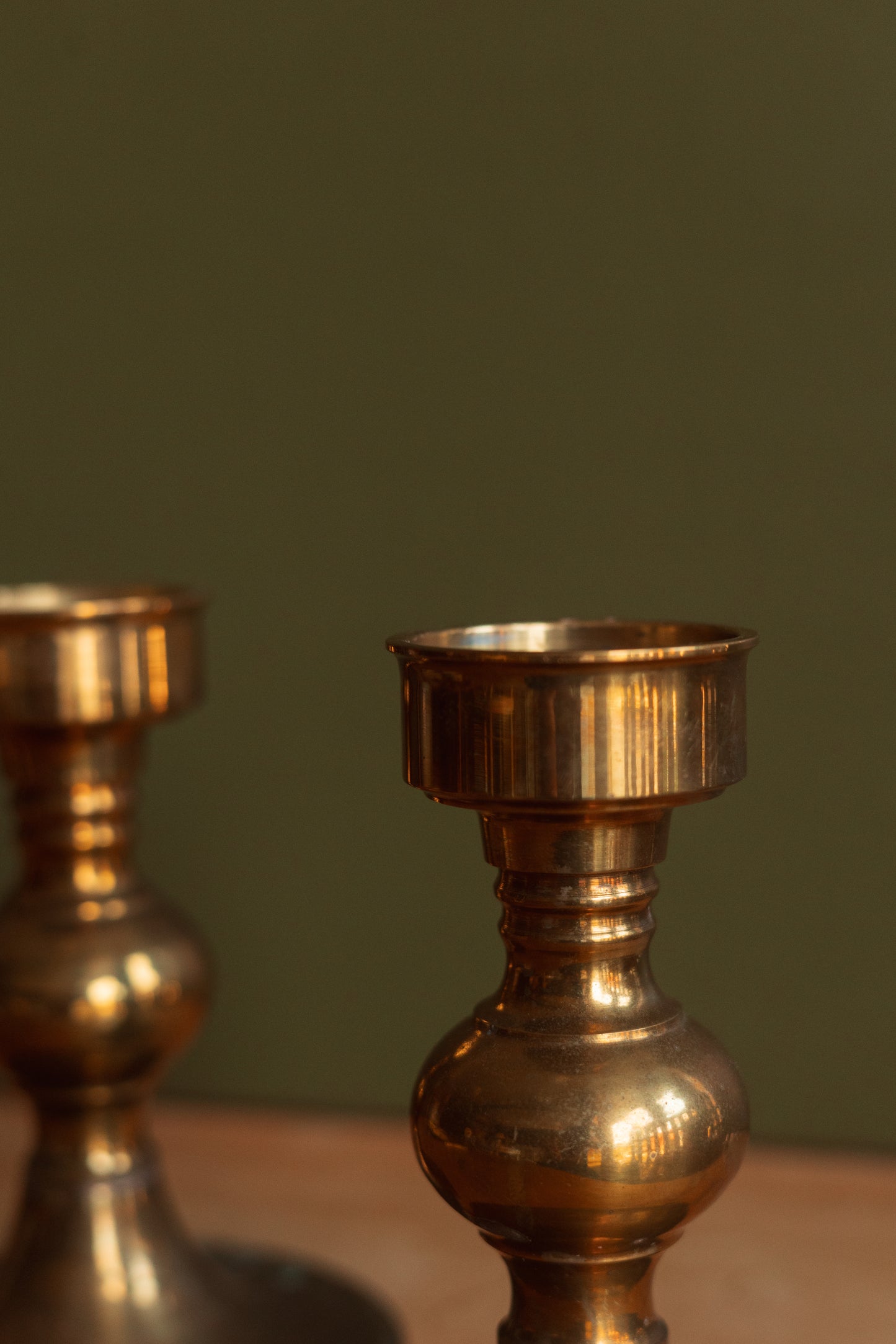 Large Brass Candlestick Holder, Pair