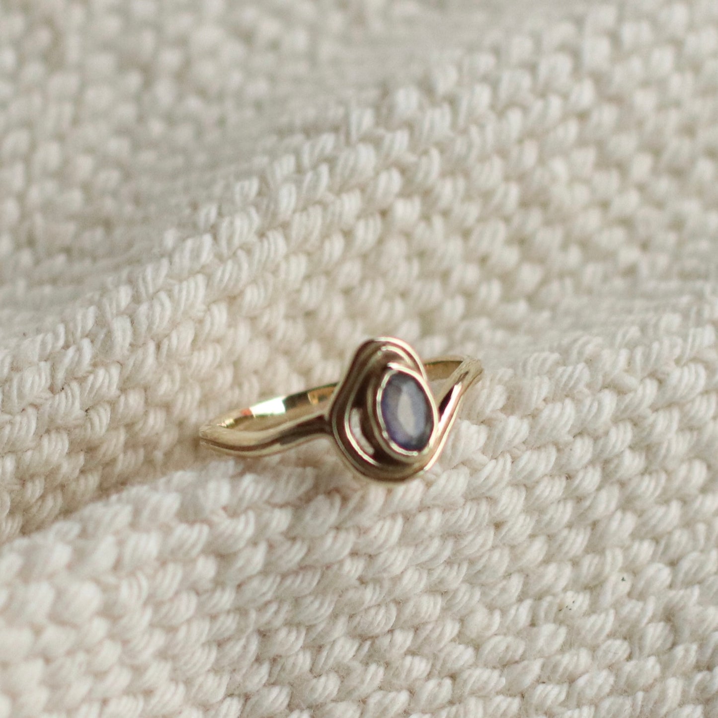 Baizaar | Blue Labradorite Swirl Ring, Brass