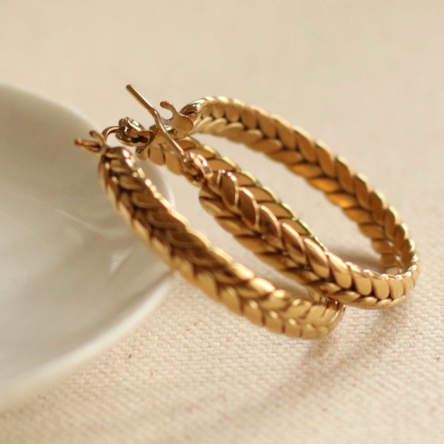 Dune Hoops | Gold Stainless Steel Braided Hoop Earrings