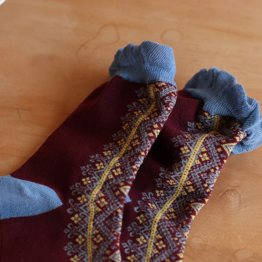 Dune Socks | Graphic Pattern Ruffled Crew Sock, Blue