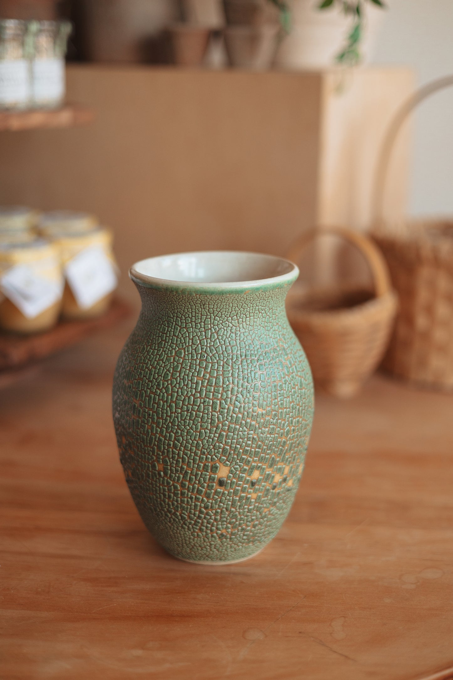 Handmade Crocodile Skin-Style Green Vase