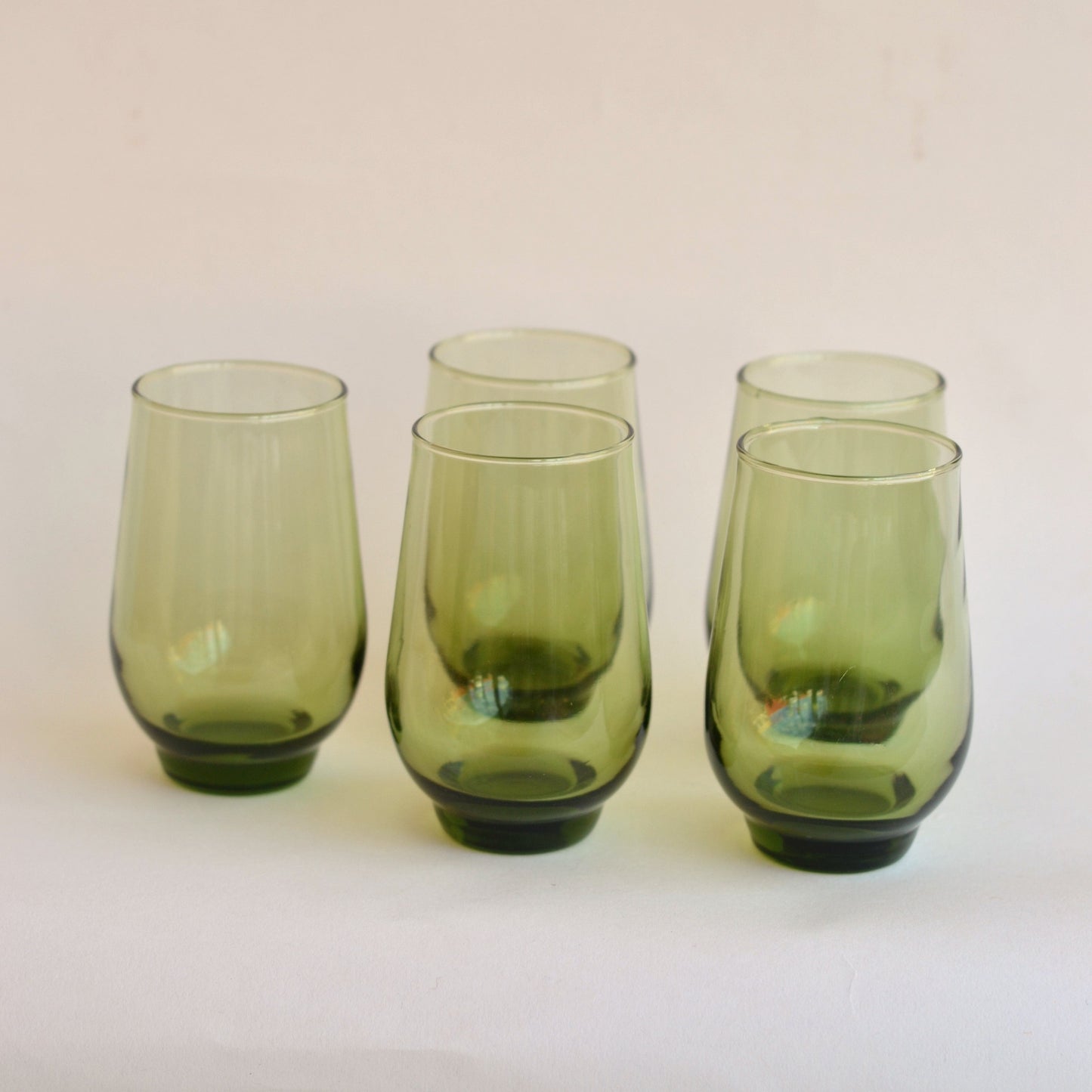 Vintage Green Avocado Glass, Set of 5