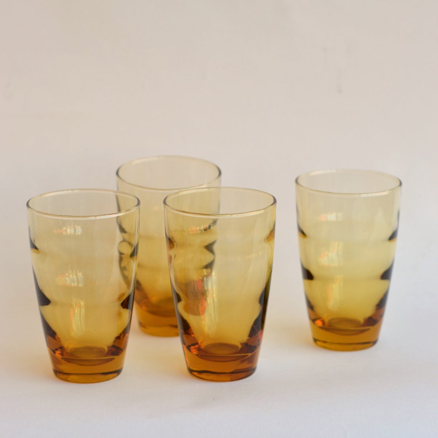 Amber Ripple Wave Glass,Set of 4