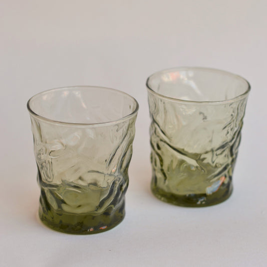 Olive Aztec Vintage Glasses, Pair