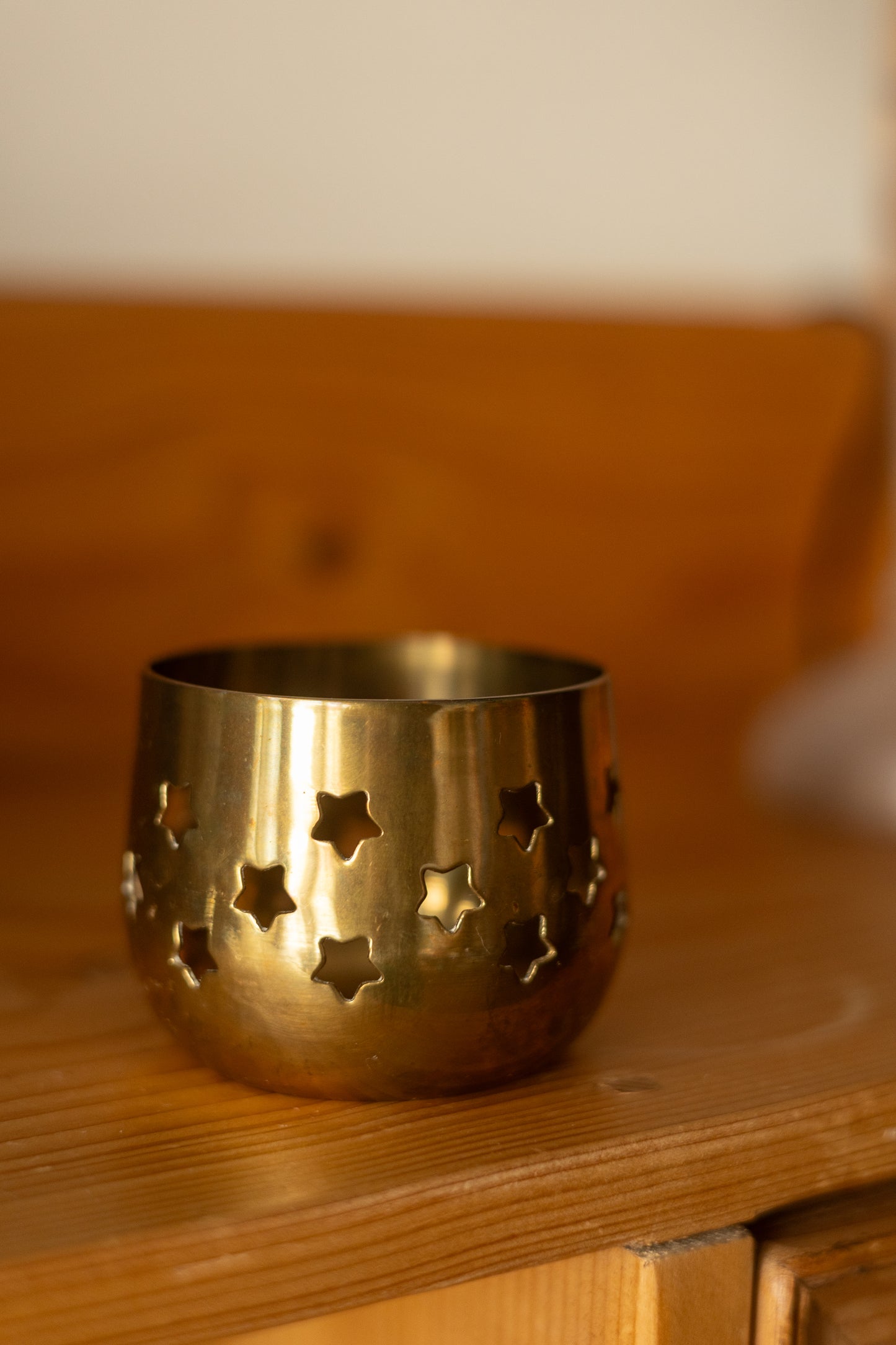 Brass Tealight Holder with Star Cut-outs
