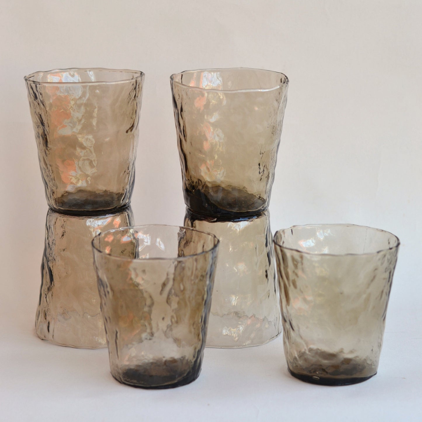 Smoky Crinkle Glass, Set of 6