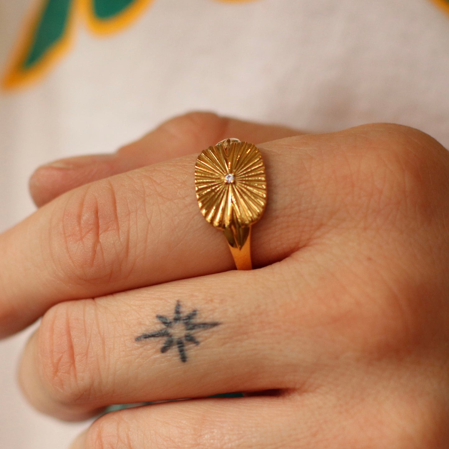 Dune Ring | Stainless Steel Cubic Zirconia Sunburst Ring, Assorted Sizes