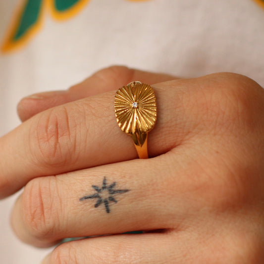 Dune Ring | Stainless Steel Cubic Zirconia Sunburst Ring, Assorted Sizes
