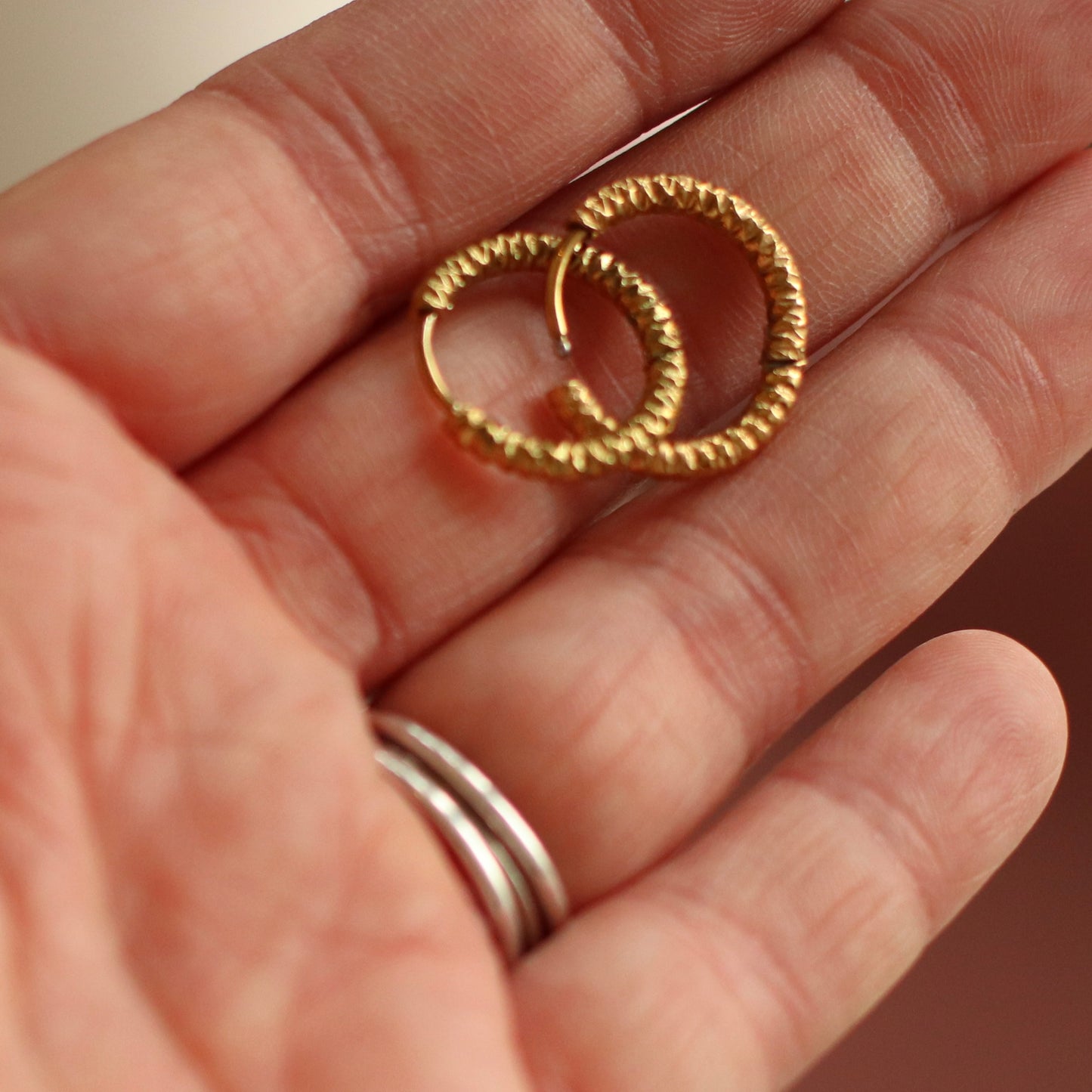 Dune Hoops | Gold Stainless Steel Textured Huggie Hoop