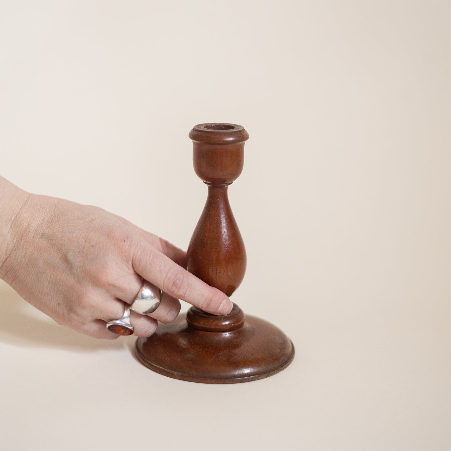 Small Turned Wooden Candlestick Holder