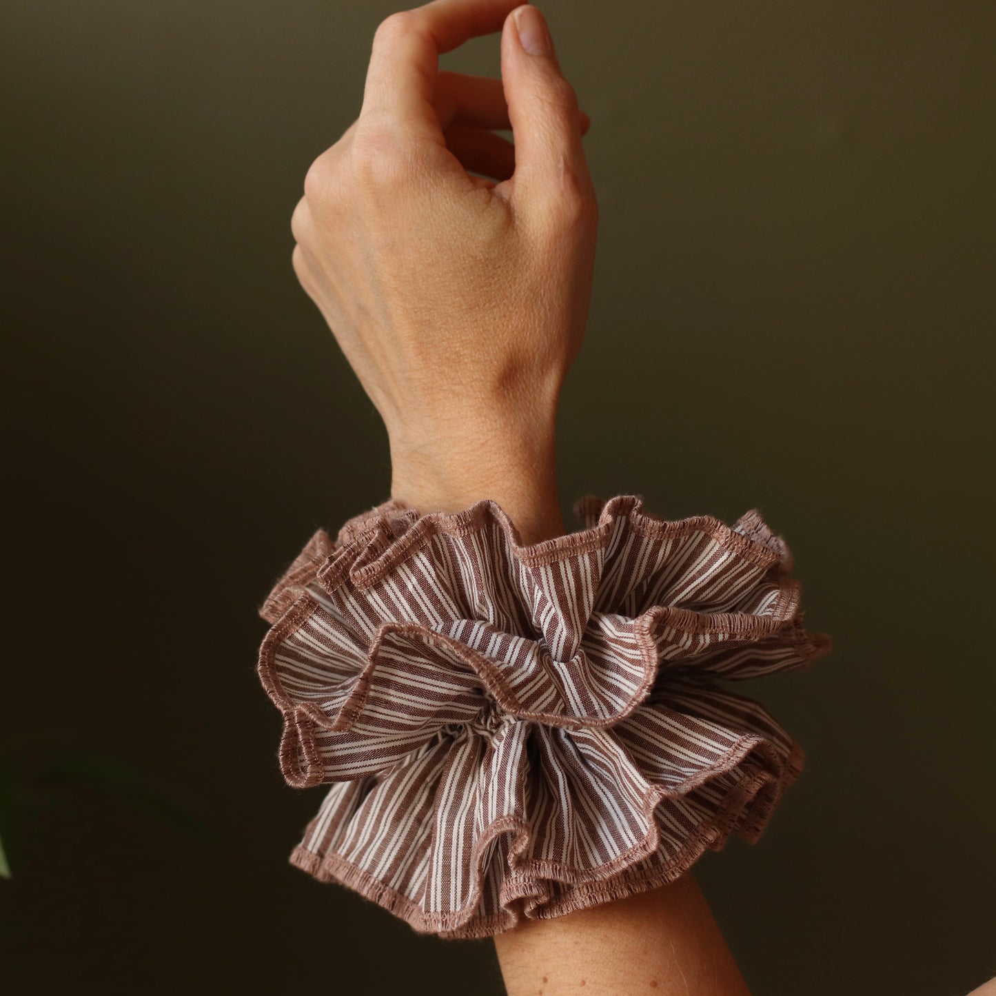 Dune Accessories | Walnut Striped Ruffled Scrunchy