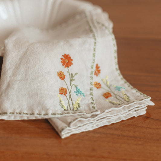 Hand Embroidered Cocktail Napkins, Set of 4