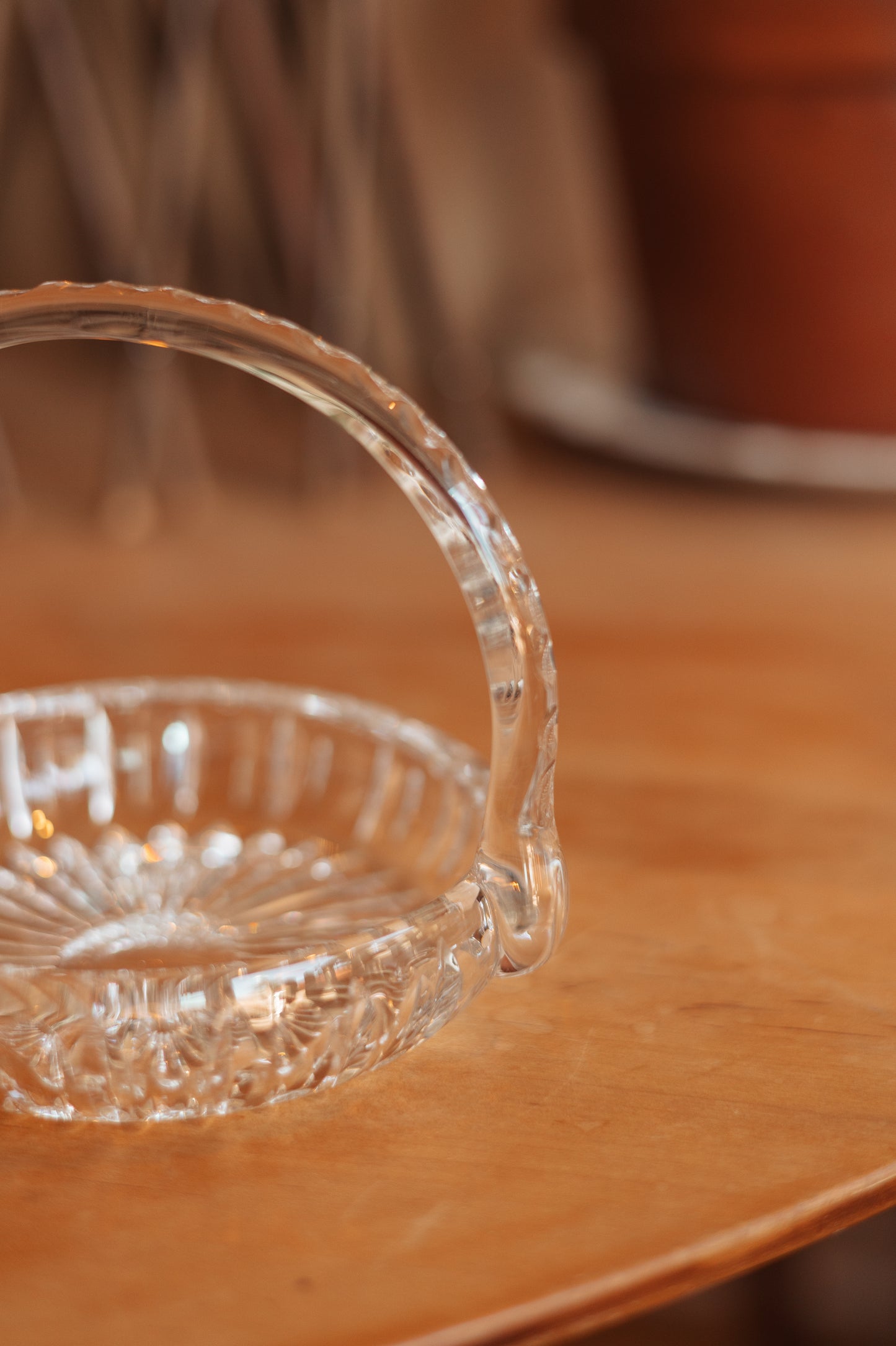 Cut Crystal Basket with Sunburst Pattern