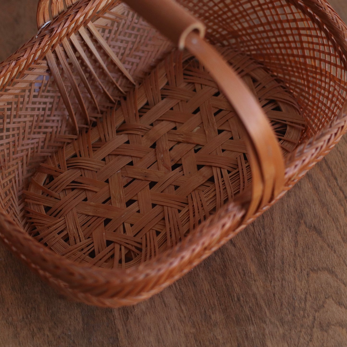 Bamboo Handled Rectangular Woven Garden Basket
