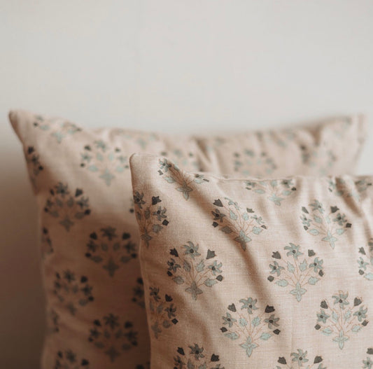 Dune Pillows | Artistic Block Print Pillow, Diwali Flower Pattern, 16”