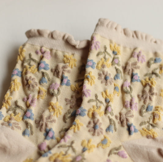 Tiepology | Love Floral Casual Sock, Beige