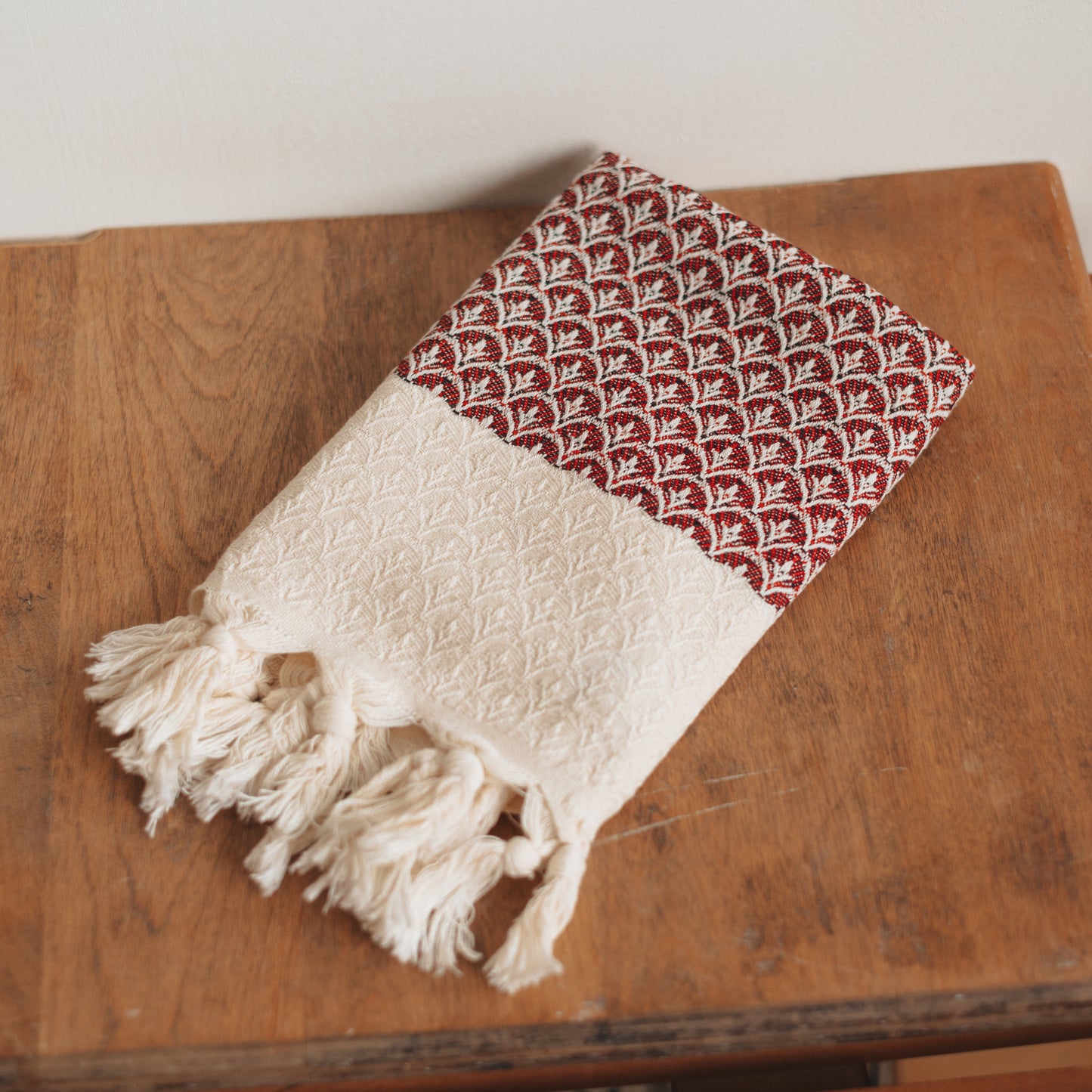 Turkish Towel | Red and Black Patterned Hand Towel, Cotton