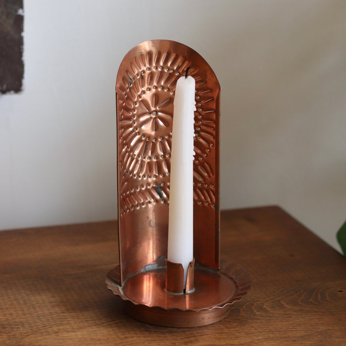 Copper Punched Metal Candle Sconce