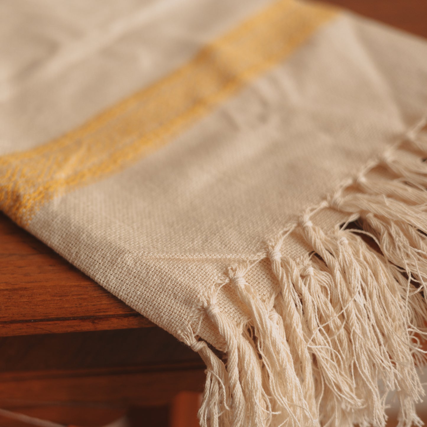 Woven Table Runner with Butter Yellow Accents