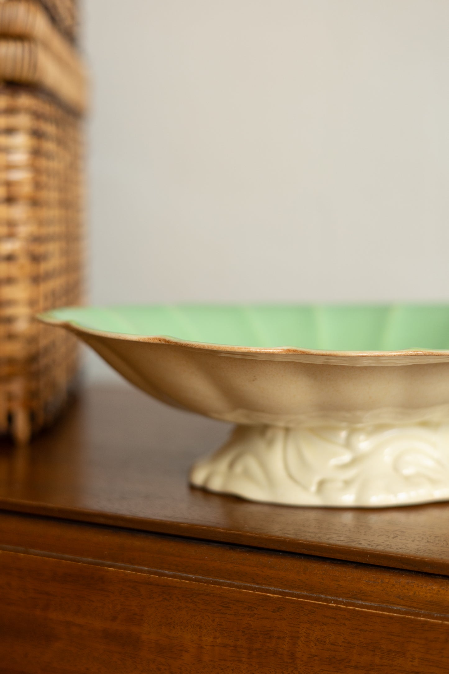 Ornate Footed Bowl with Mint Glaze