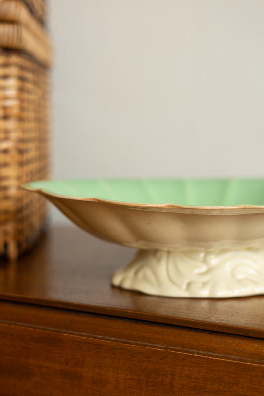 Ornate Footed Bowl with Mint Glaze