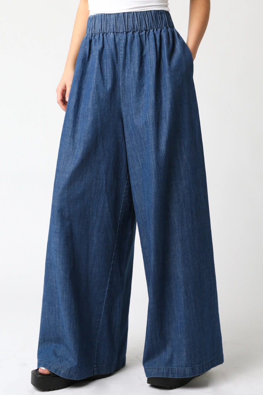 Wide Leg Cotton Denim Pants