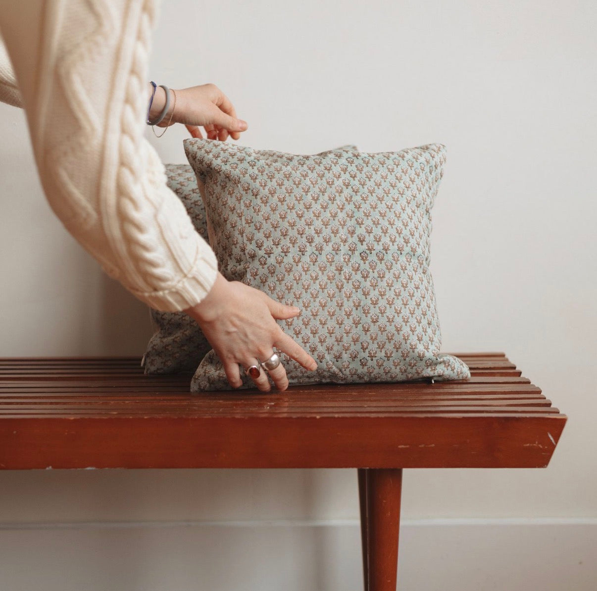 Dune Pillows | Artistic Block Print Pillow, Mogra Pattern, 14”