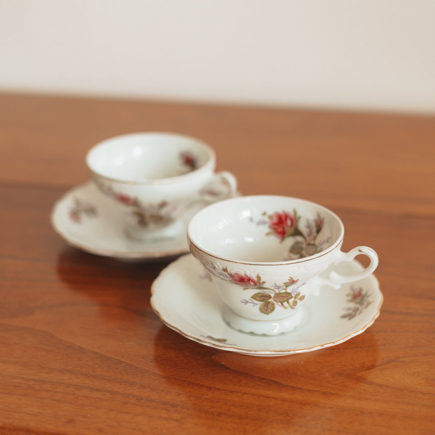 Vintage Teacup and Saucer with Rose Pattern