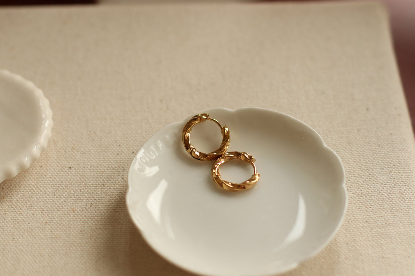 Dune Hoops | Gold Stainless Steel Textured Twist Hoop Huggie, 18mm