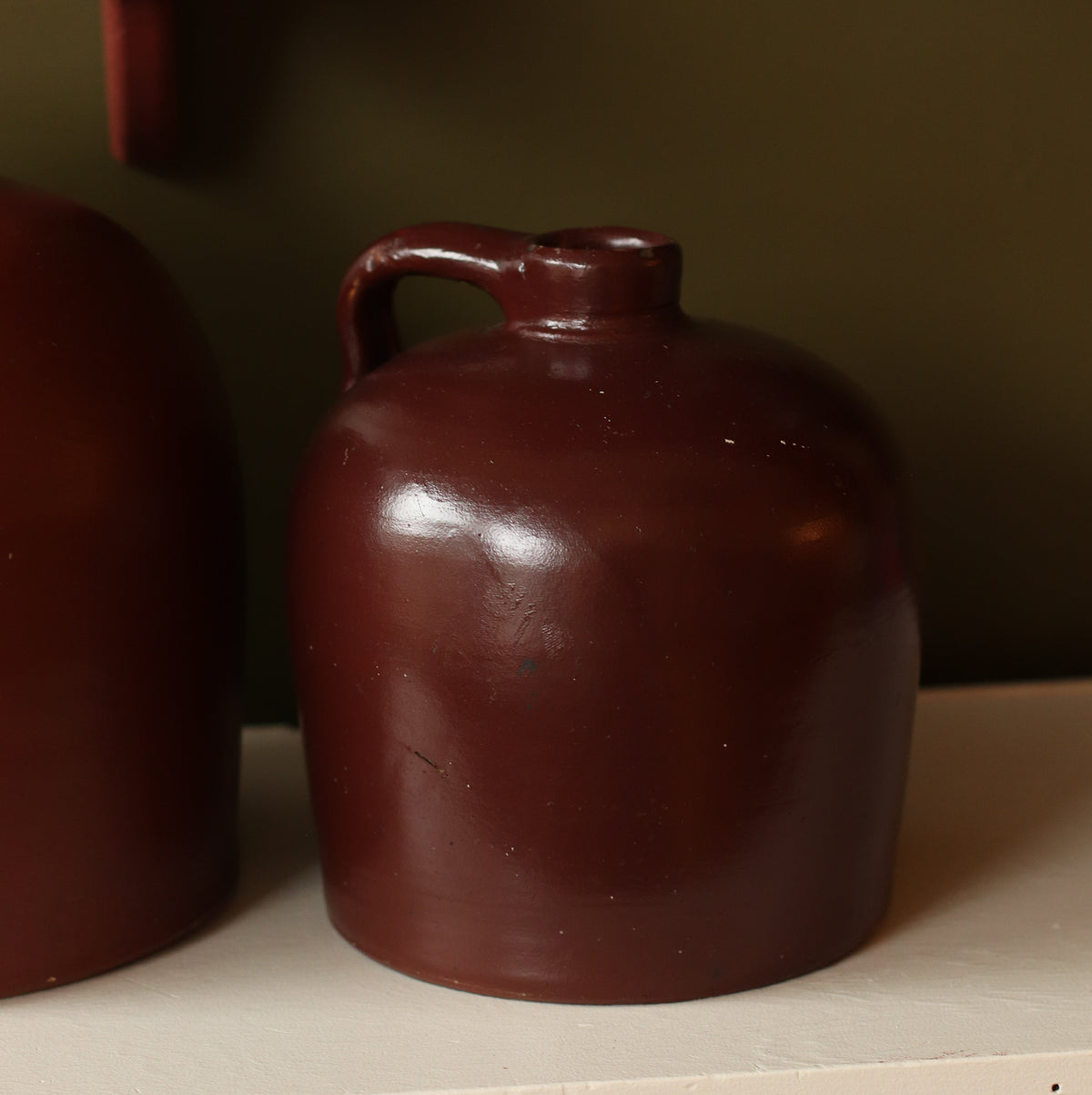 Maroon Handled Stoneware Jug, Small