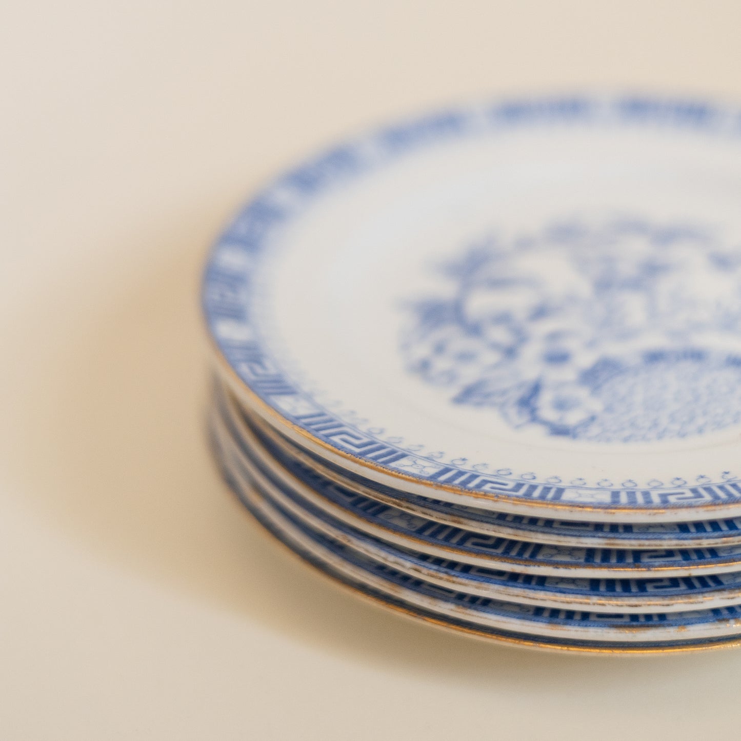 Blue and White Transferware Dessert Plates, Set of 6