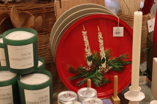 Red Christmas Tray with Candle Picture