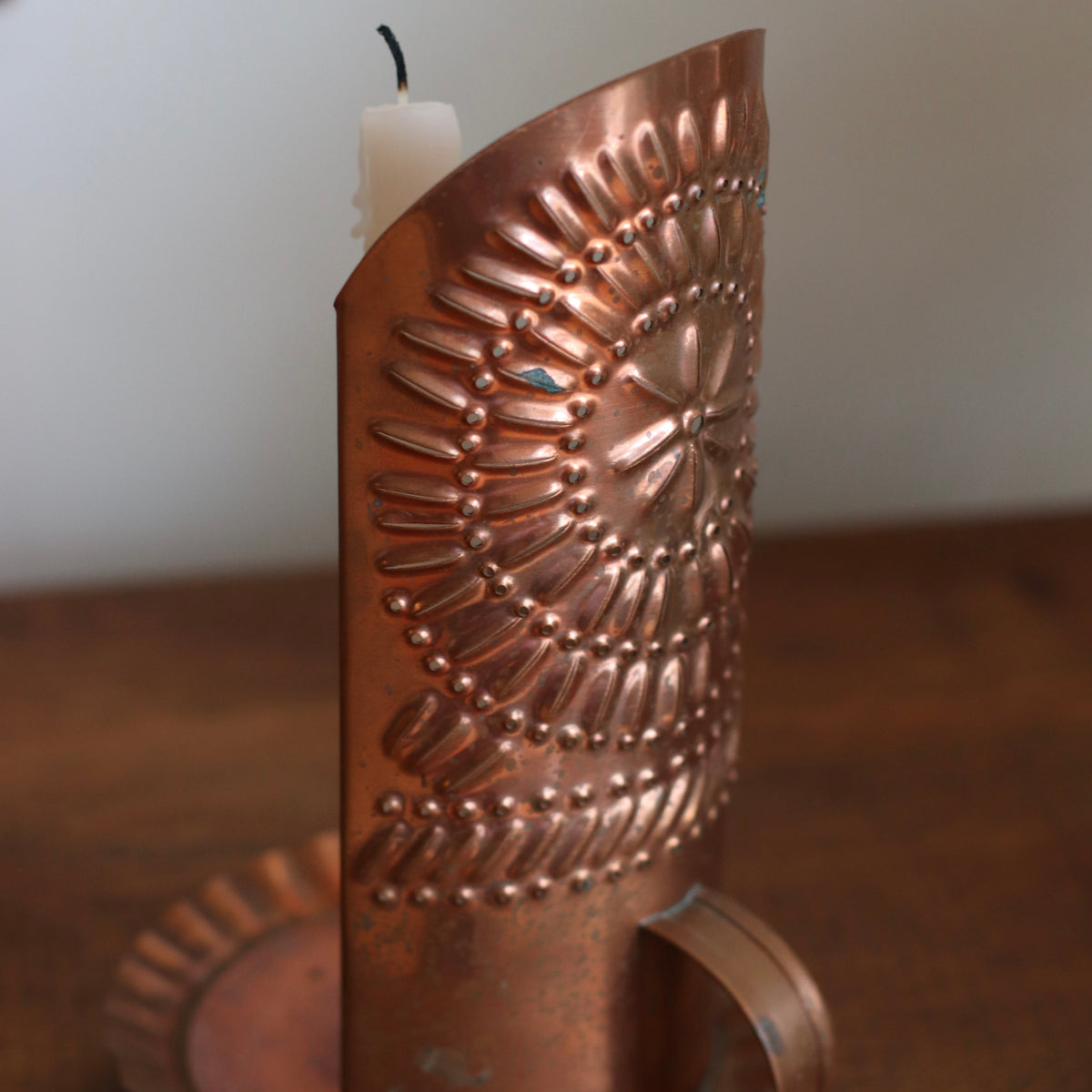 Copper Punched Metal Candle Sconce