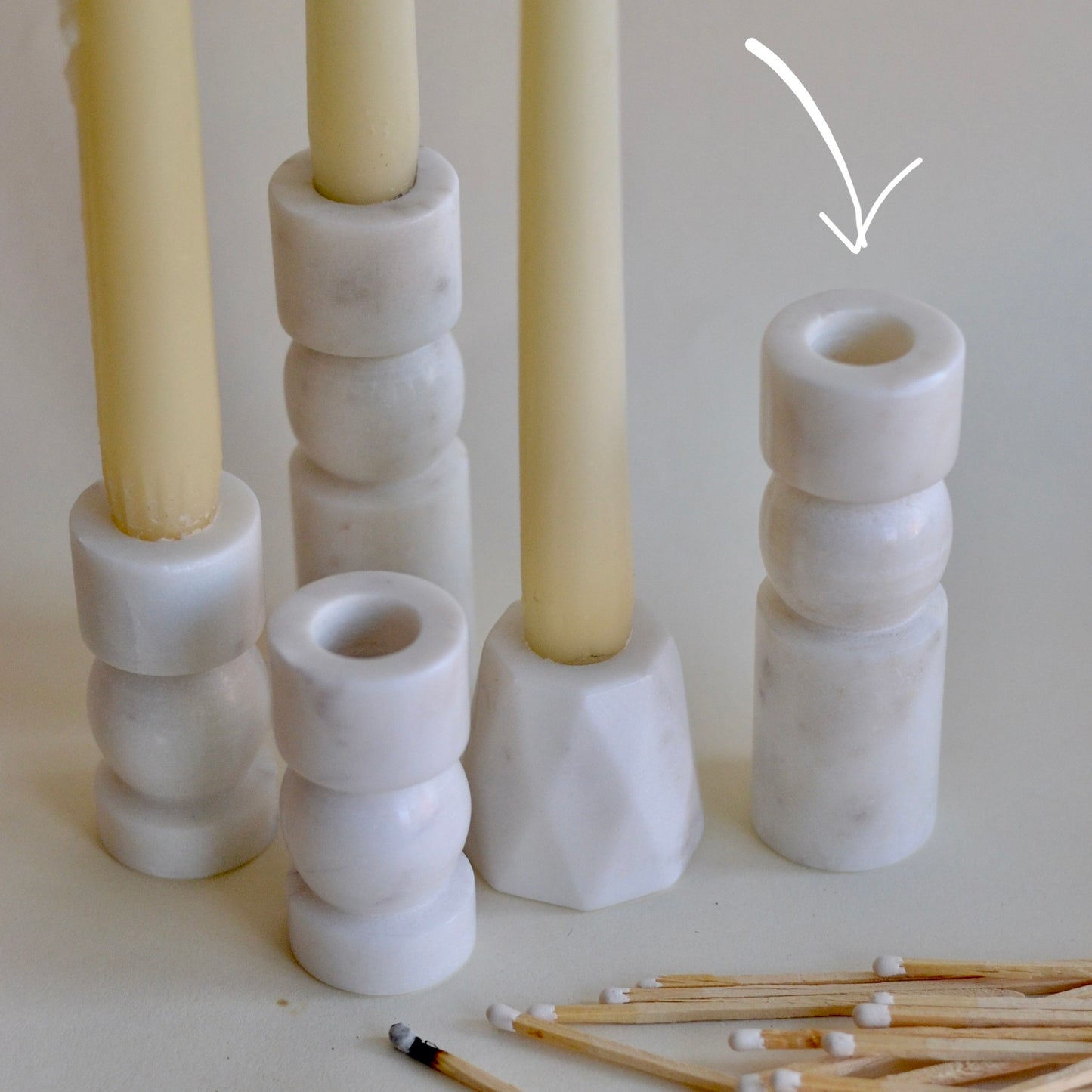 Fort & Field | White Marble Stone Bulbous Taper Candle Holder, Tall