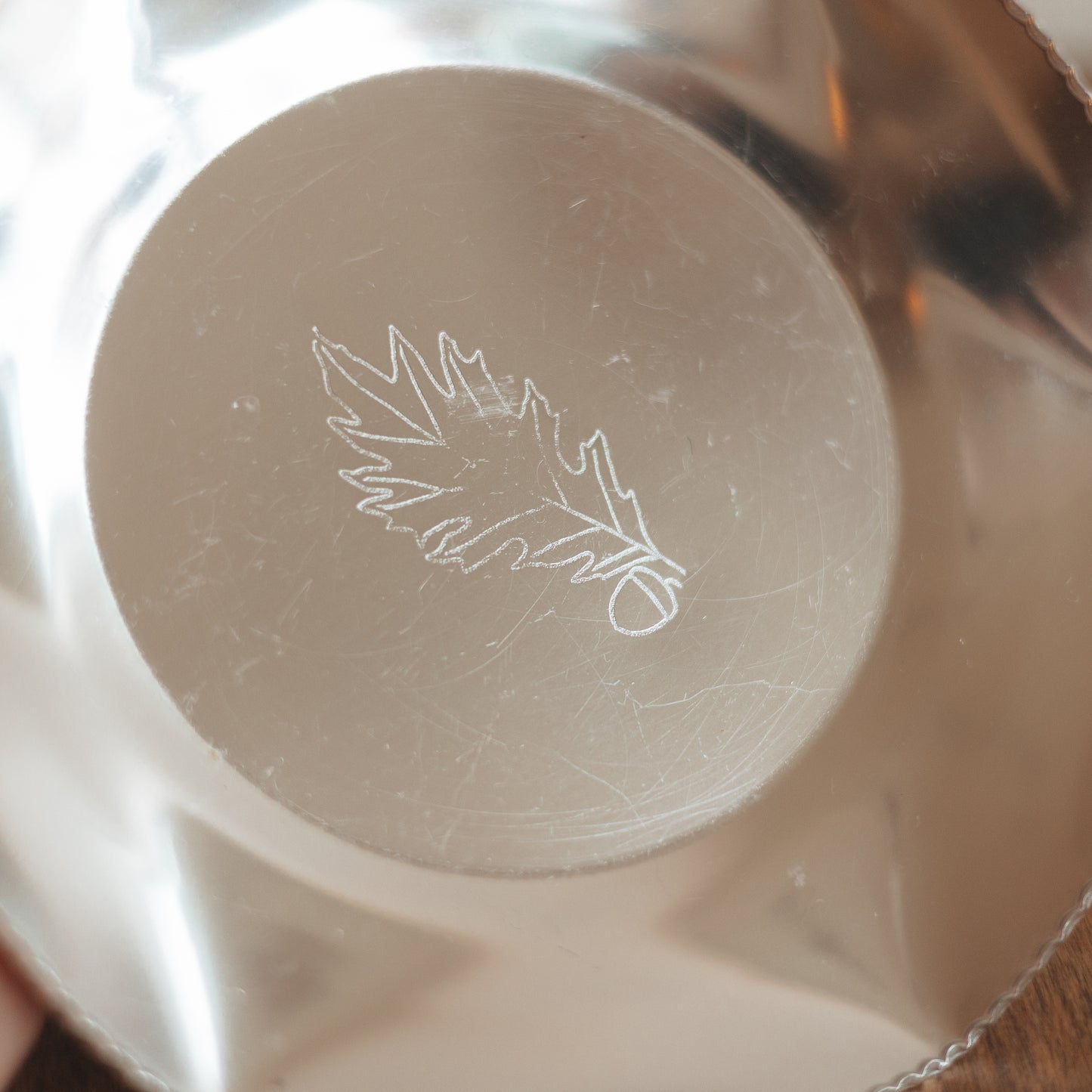Fluted Metal Dish with Leaf Engraving