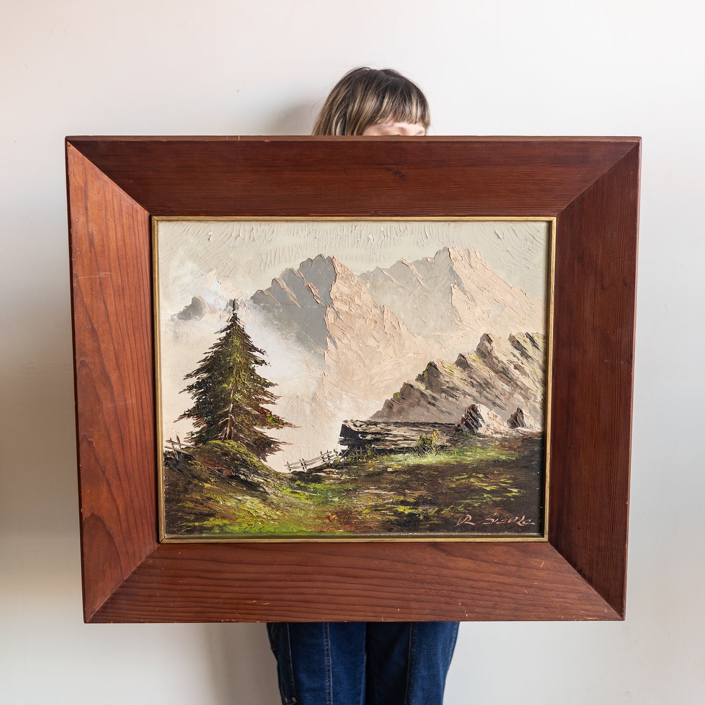 Dune Vintage Art | Majestic Mountain Scape in Chunky Wooden Frame *Pick Up Only