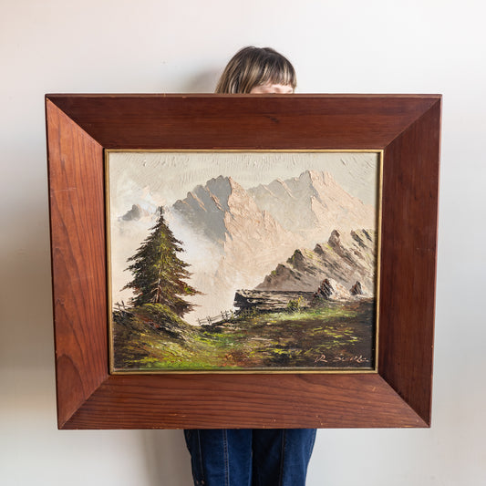 Dune Vintage Art | Majestic Mountain Scape in Chunky Wooden Frame *Pick Up Only