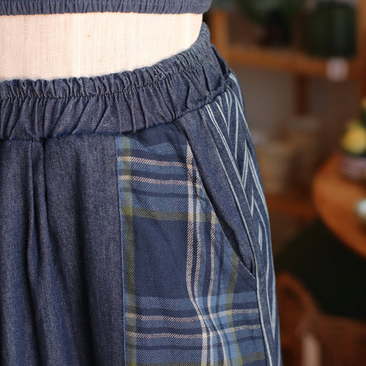 Patchwork Denim Mixed-Media Wide Leg Pant