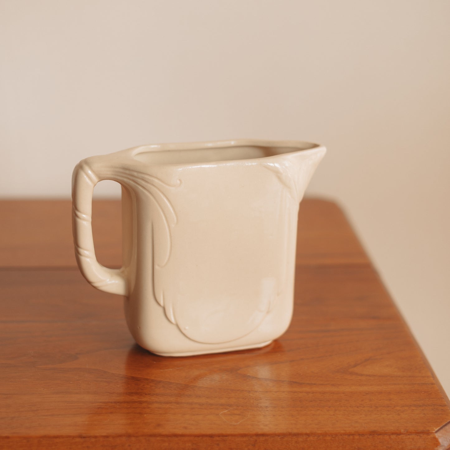 Cream Pottery Pitcher with Relief Strawberries