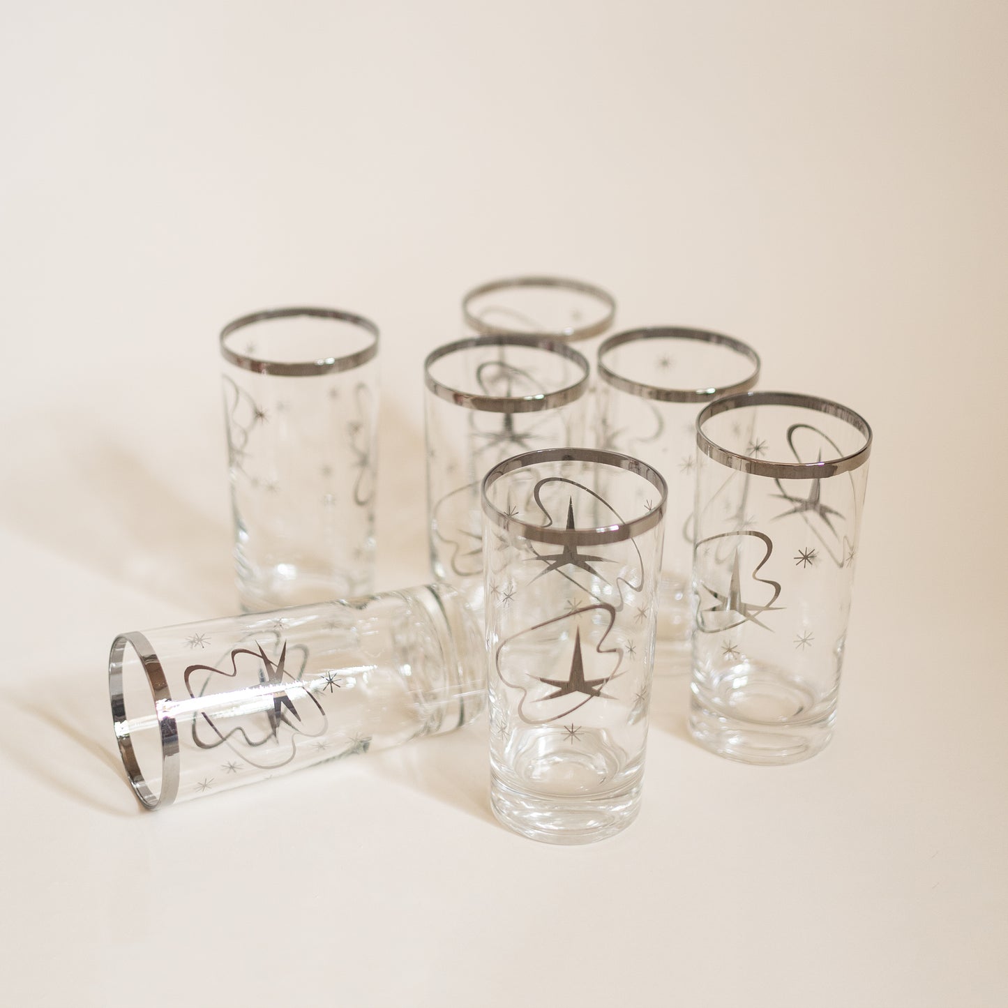 Vintage Atomic Star Glasses, Set of 7
