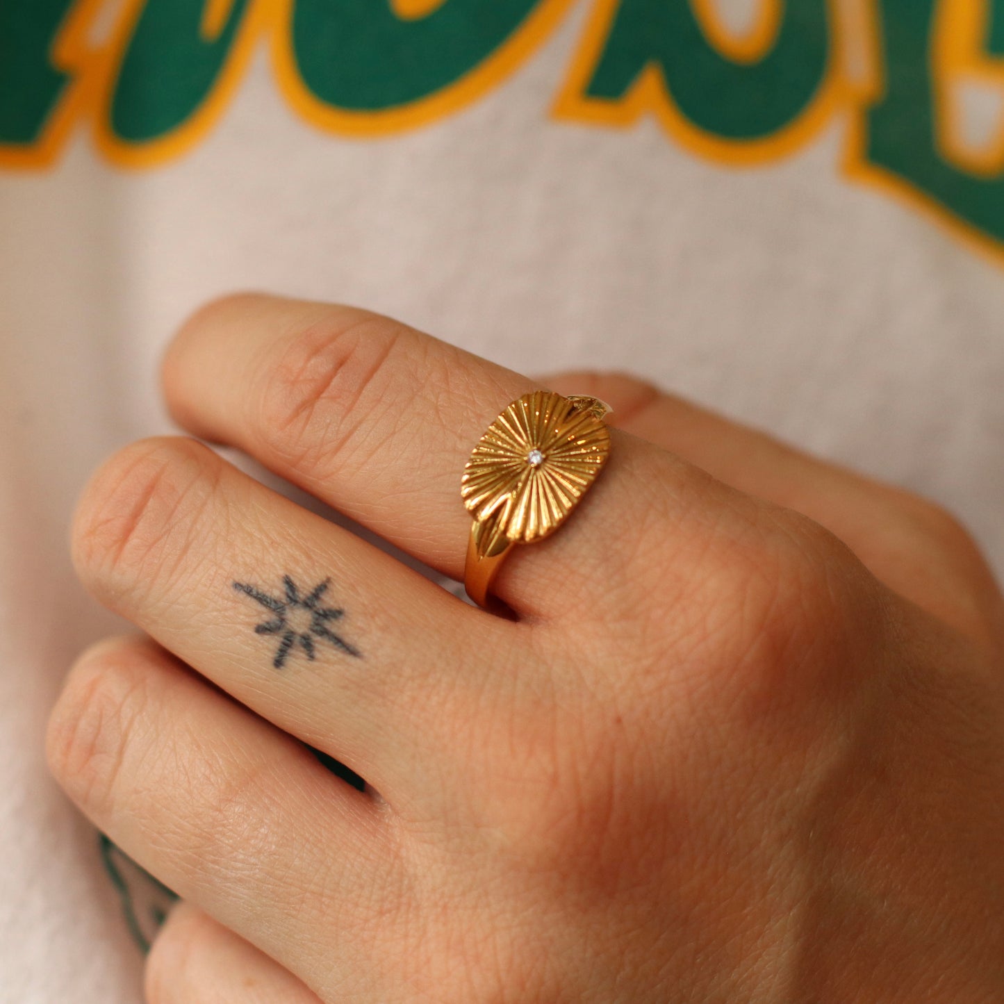 Dune Ring | Stainless Steel Cubic Zirconia Sunburst Ring, Assorted Sizes