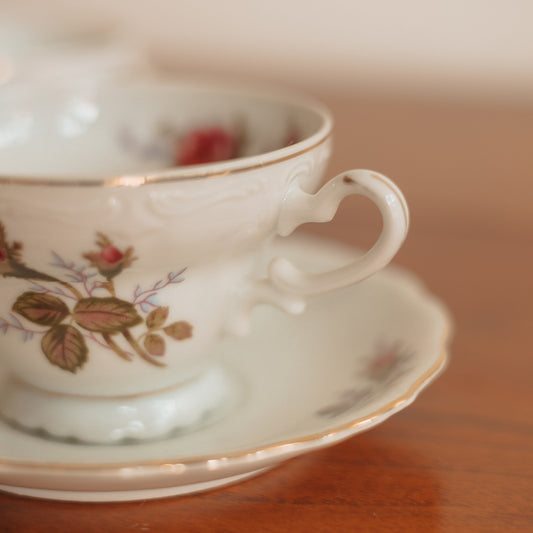 Vintage Teacup and Saucer with Rose Pattern