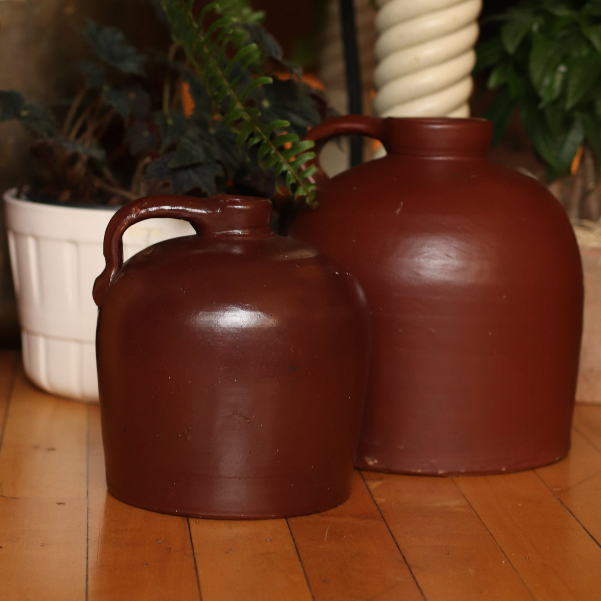 Maroon Handled Stoneware Jug, Small