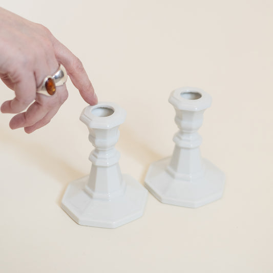 Pair of Small White Candlesticks