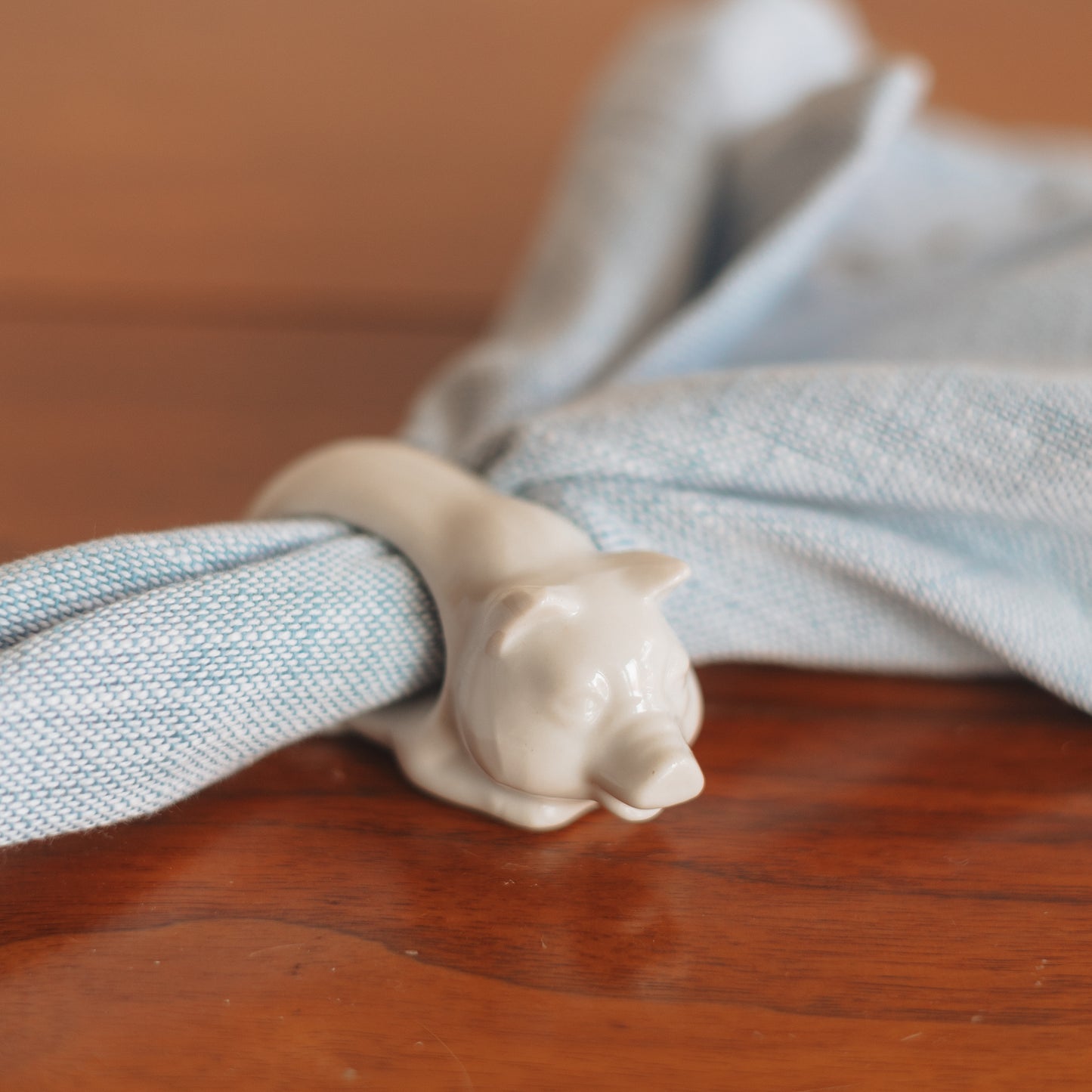 Porcelain Farm Critter Napkin Rings, Set of 4