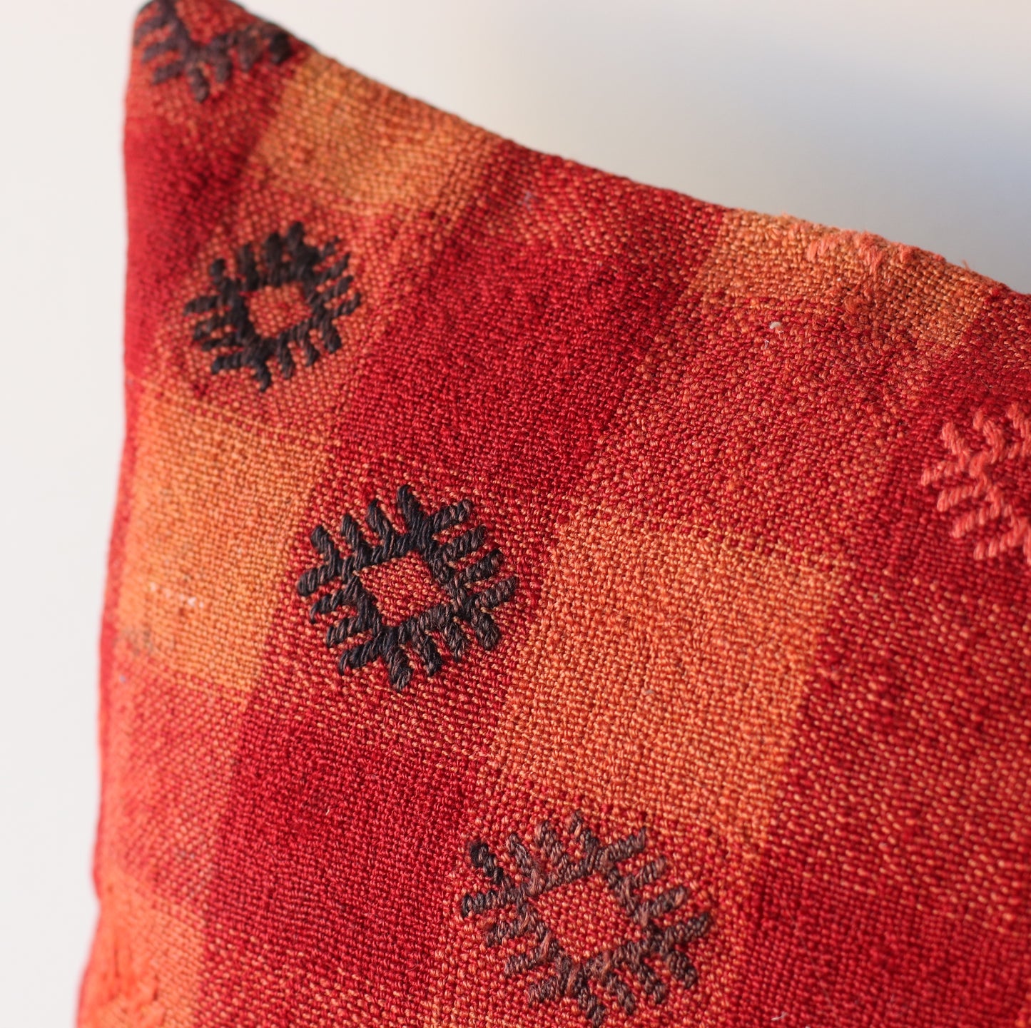 Kilim Pillow | Bold Red and Orange Check , includes insert, 18"