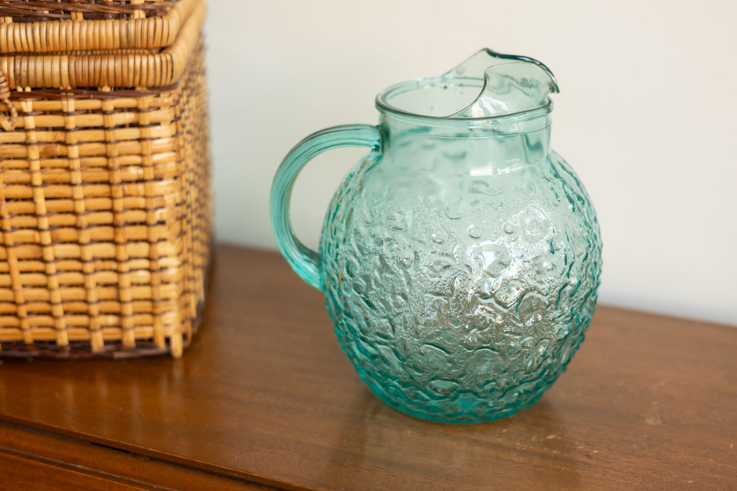 Turquoise Anchor Hocking Crinkle Glass Jug